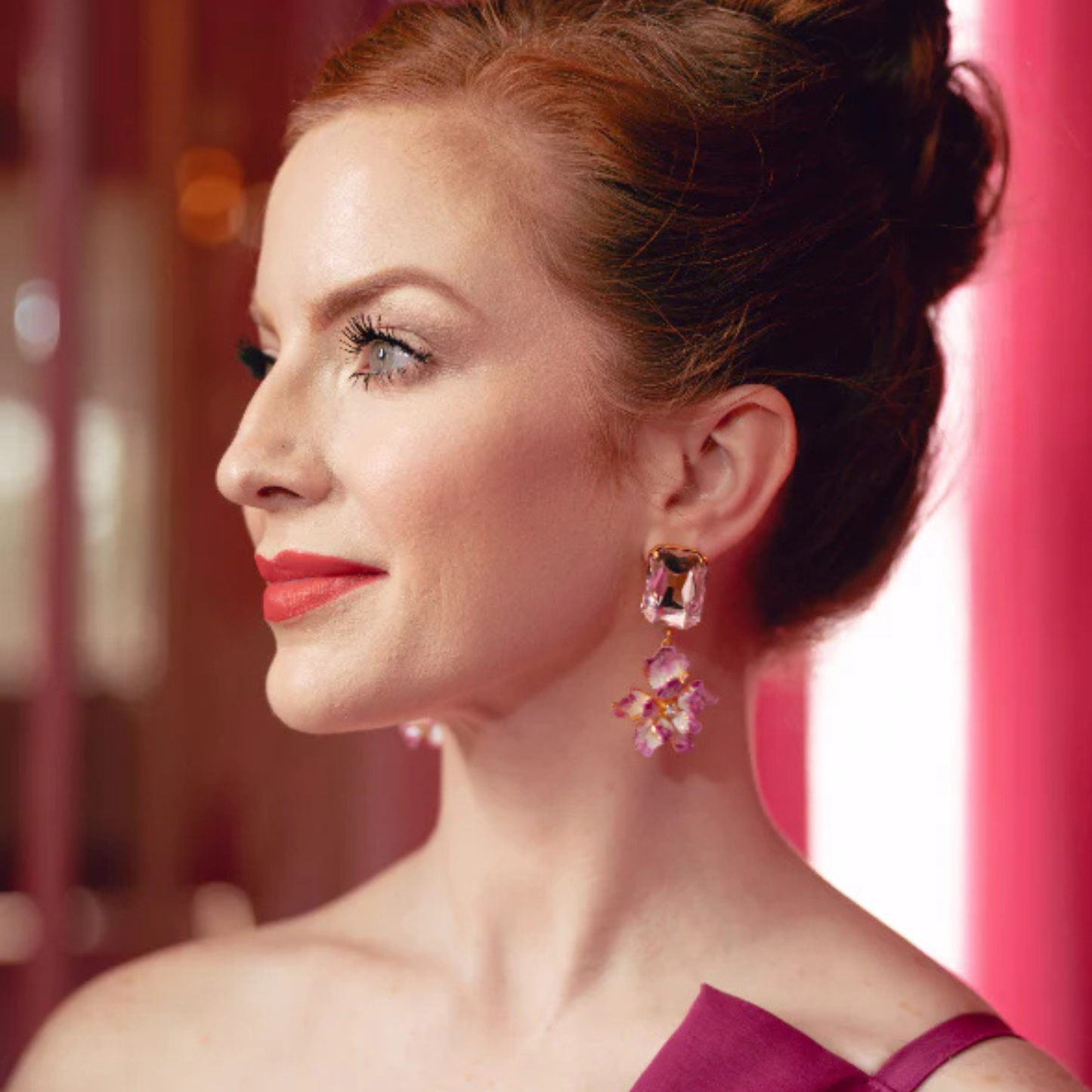 Paris Drop Earrings - Magenta
