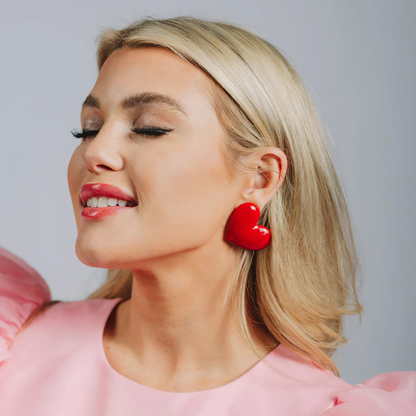 Red Oversized Puff Heart Earrings