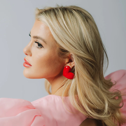 Red Oversized Puff Heart Earrings