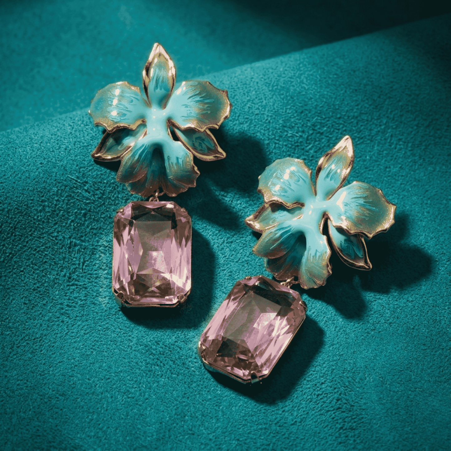 Vanilla Orchid Jeweled Drop Earrings - Aqua & Blush