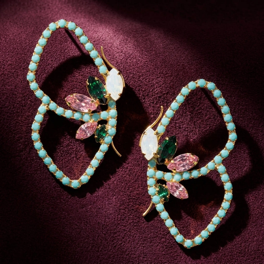 Flight Butterfly Wing Rhinestone Earrings