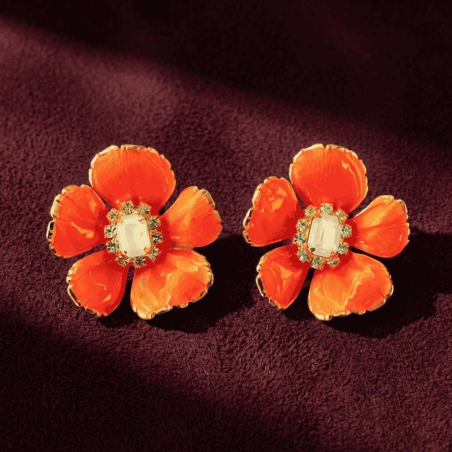 Neon Orange Floral Earrings