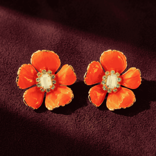 Neon Orange Floral Earrings