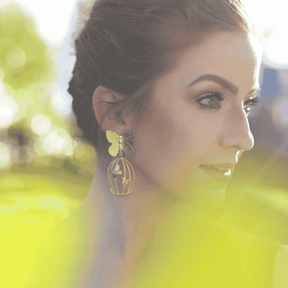 Gold Butterfly Bird Cage Earrings