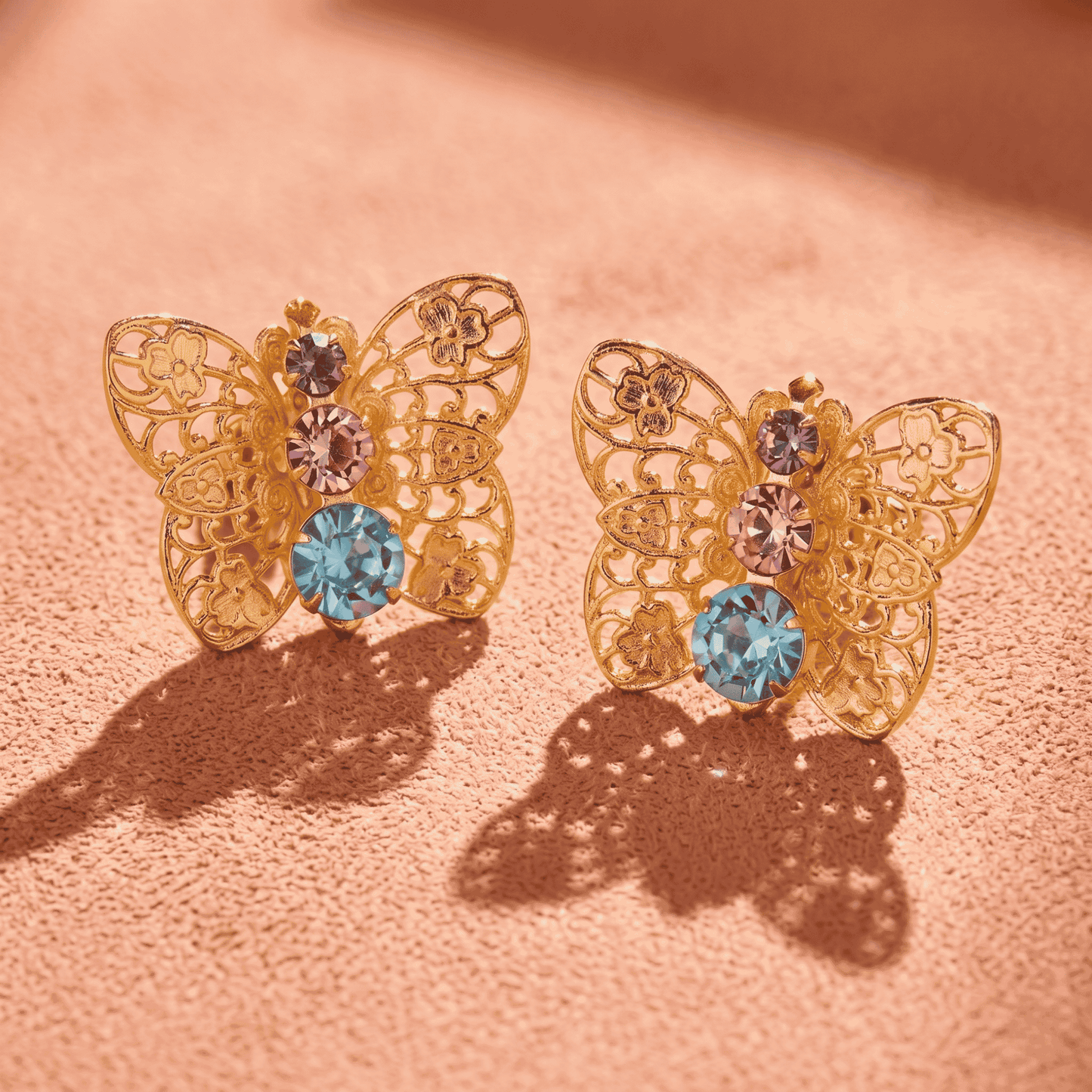 Gold Filigree Butterfly Stud Earrings
