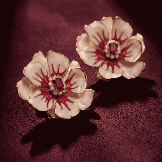 Jewel Box Floral Earrings - Red & White Hibiscus