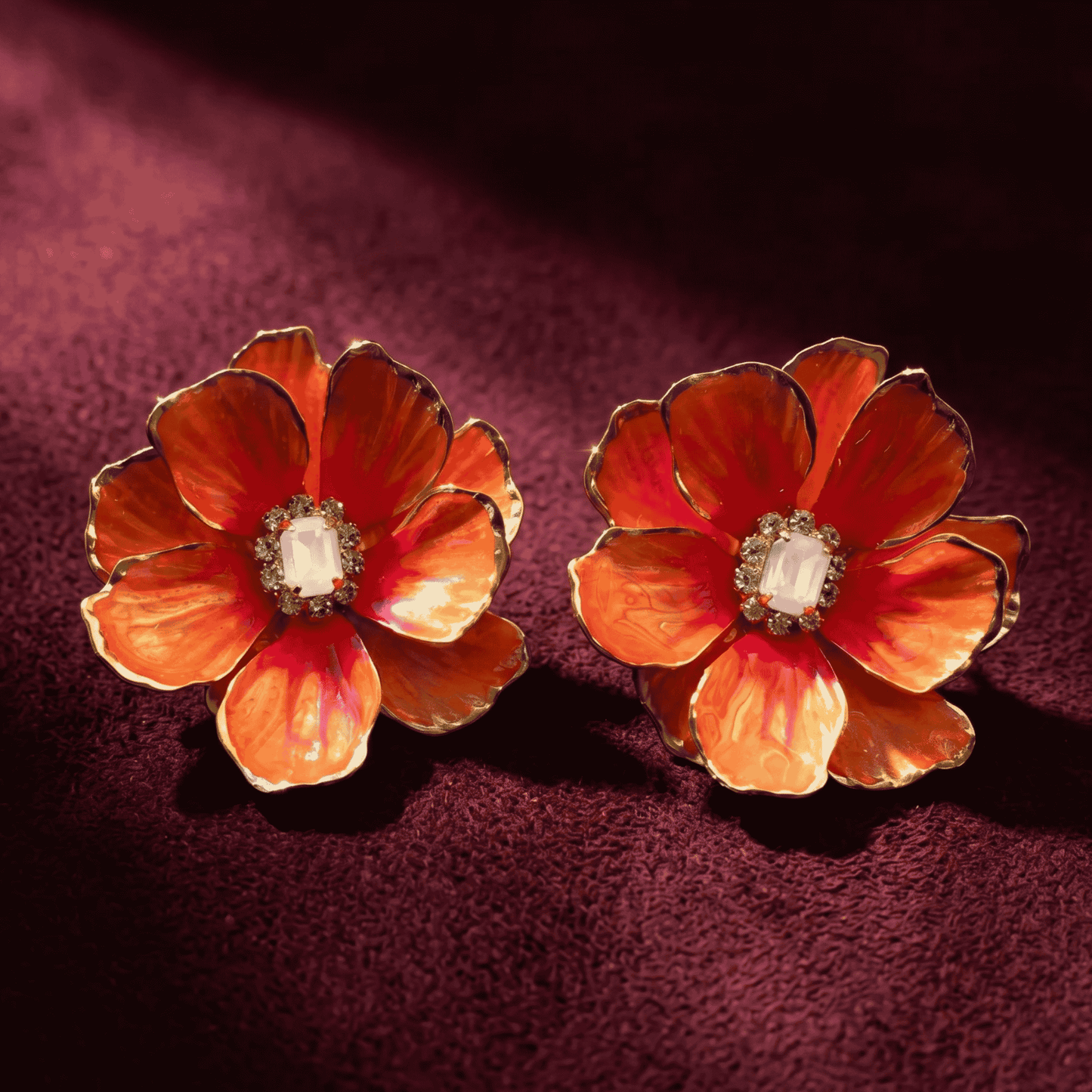 Jewel Box Floral Earrings - Neon Orange