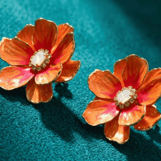 Jewel Box Floral Earrings - Neon Orange