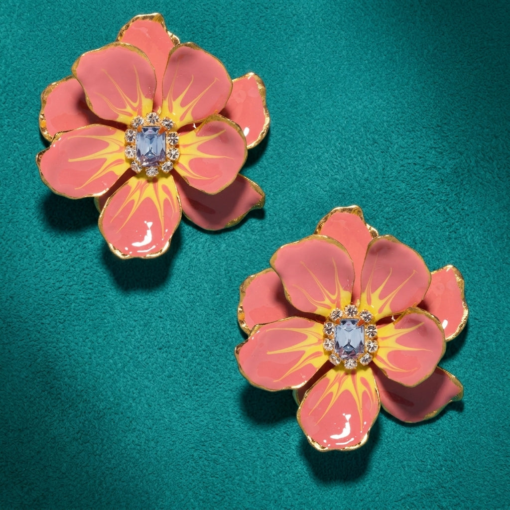 Jewel Box Floral Earrings - Peach