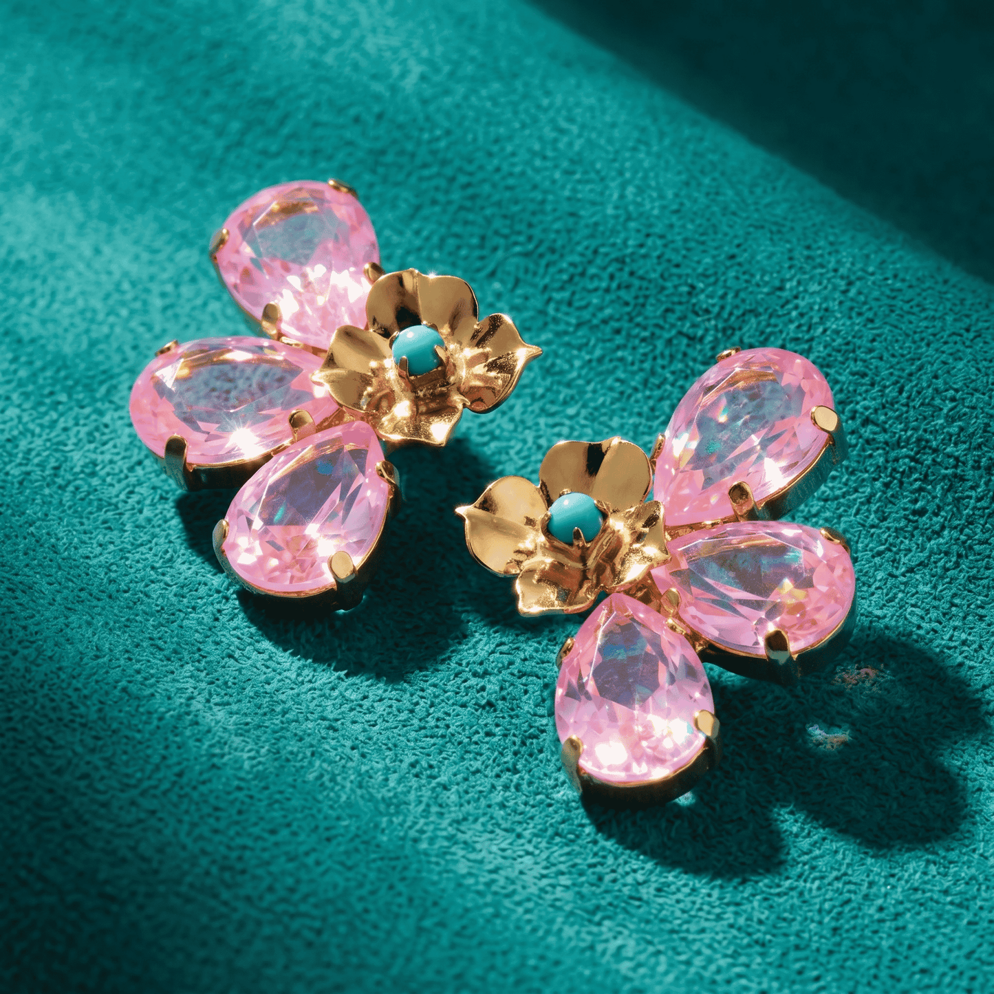 Marigold Crystal Floral Stud Earrings - Bubblegum