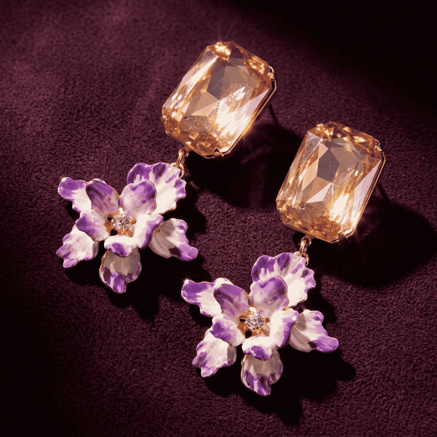 Paris Drop Earrings - Violet & Champagne