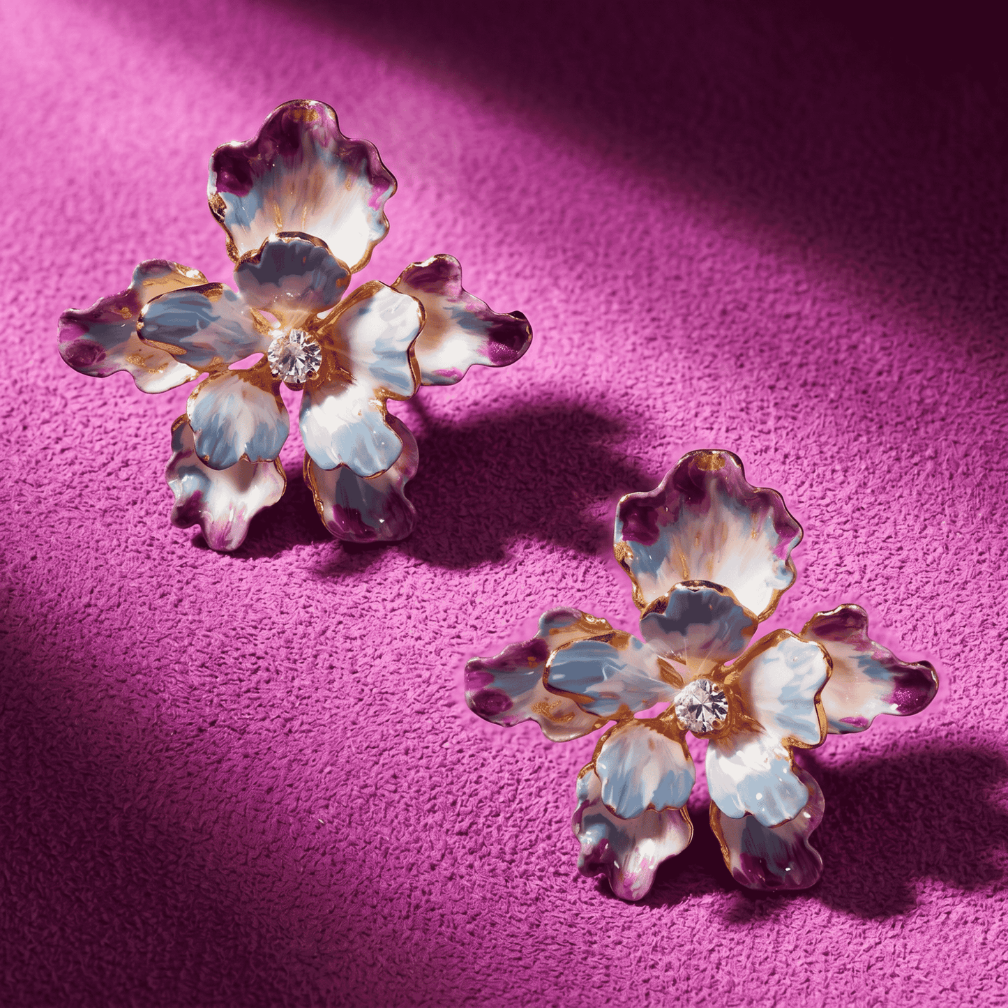 Paris Floral Stud Earrings - Blue