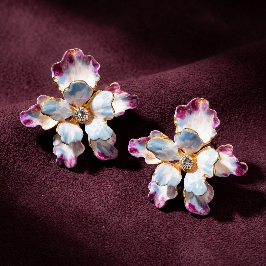 Paris Floral Stud Earrings - Blue