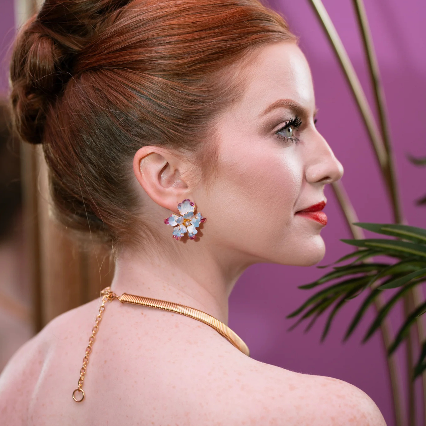 Paris Floral Stud Earrings - Blue