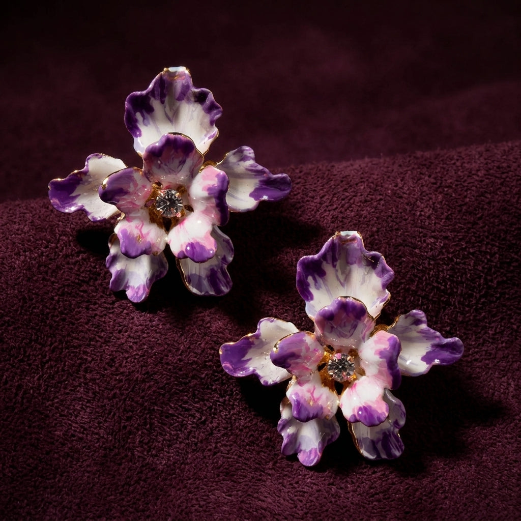 Paris Floral Stud Earrings - Purple