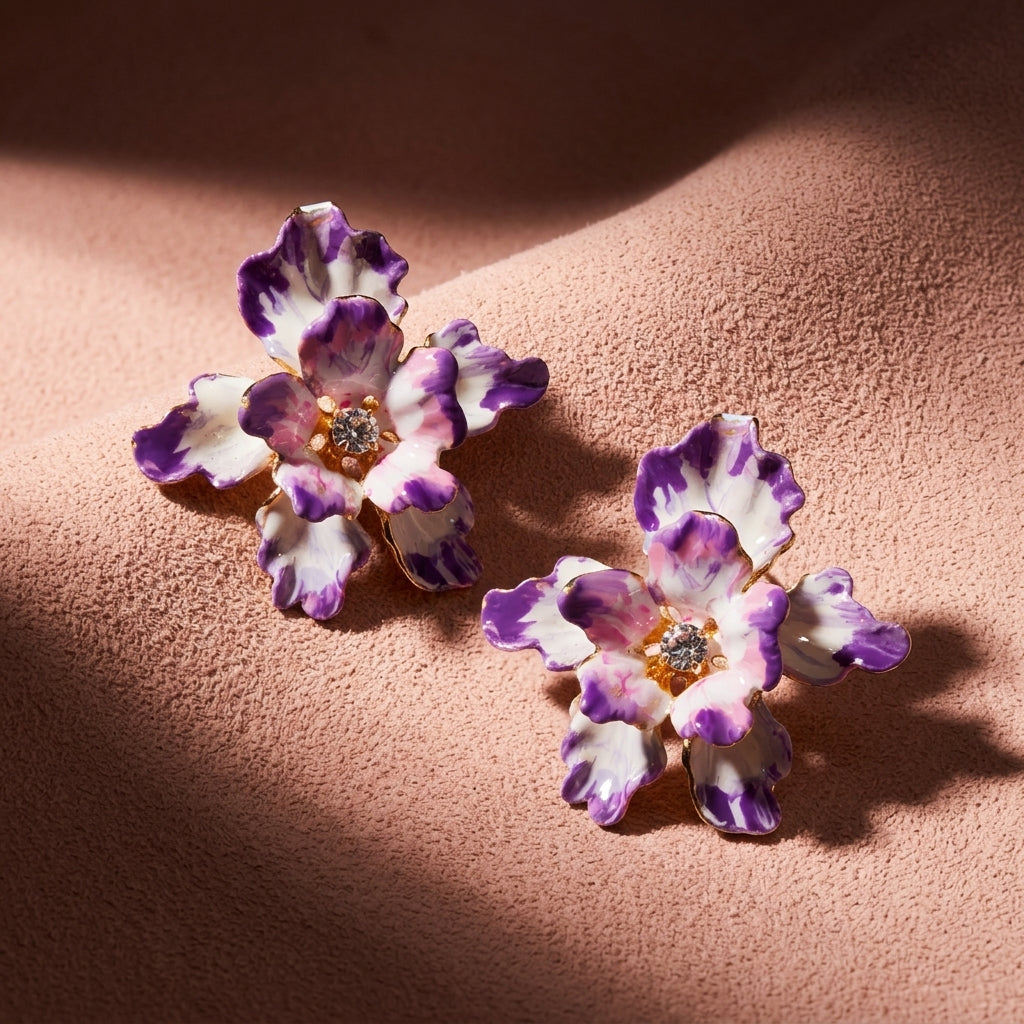 Paris Floral Stud Earrings - Purple
