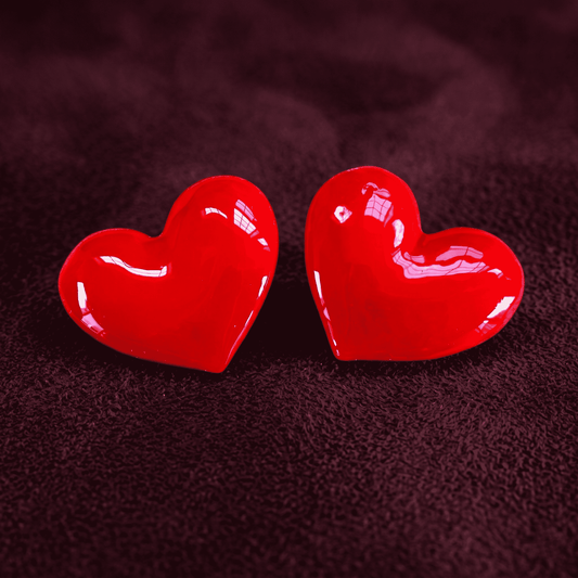 Red Oversized Puff Heart Earrings