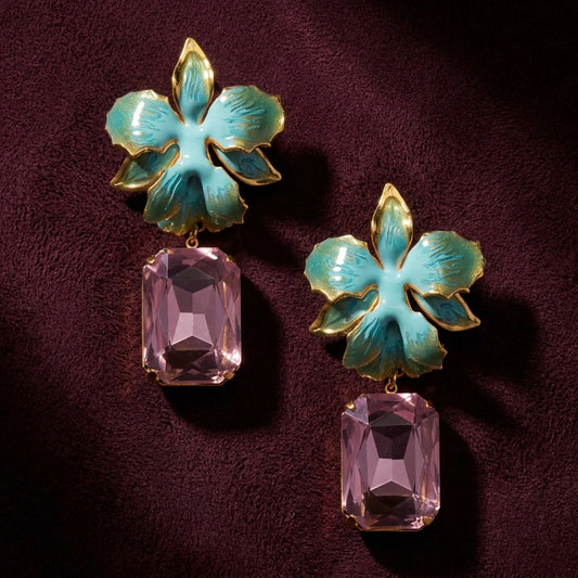 Vanilla Orchid Jeweled Drop Earrings - Aqua & Blush