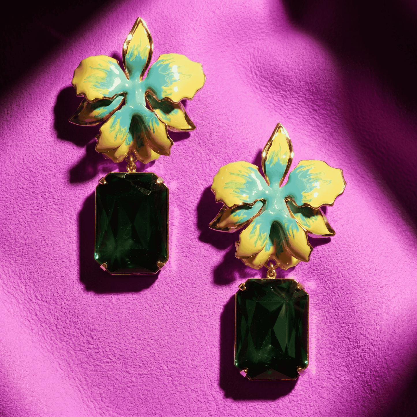 Vanilla Orchid Jeweled Drop Earrings - Jungle