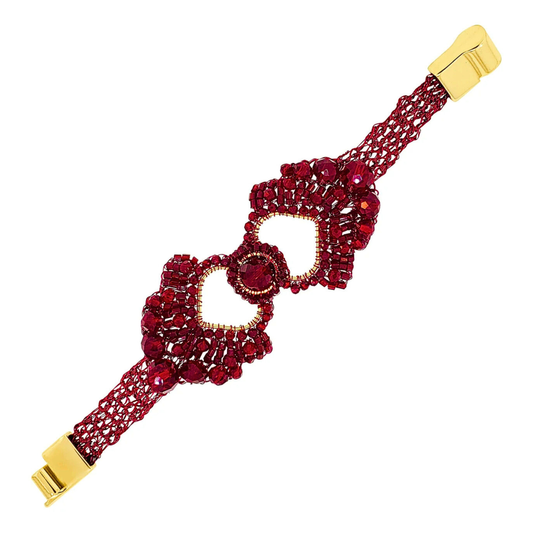 Queen of Hearts Beaded Bracelet - Cherry Red