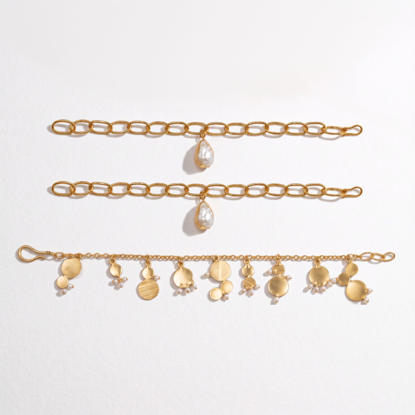 Pearl & Gold Charm Bracelet Stack (Set of 3)