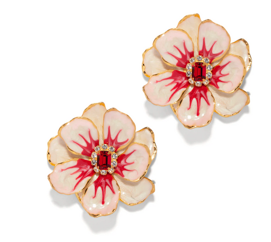 Jewel Box Floral Earrings - Red & White Hibiscus