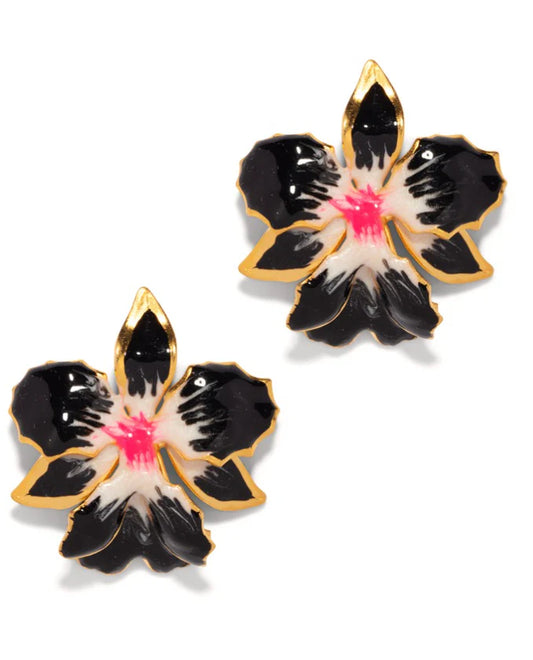 Vanilla Orchid Stud Earrings - Black & Hot Pink