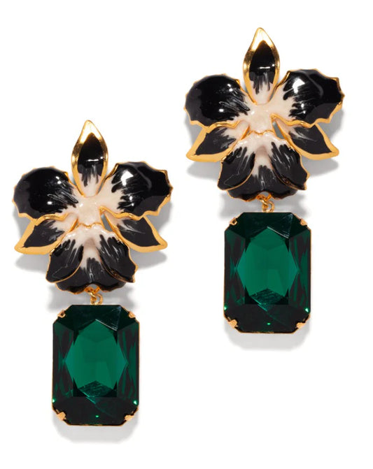 Vanilla Orchid Jeweled Drop Earrings - Green & Black