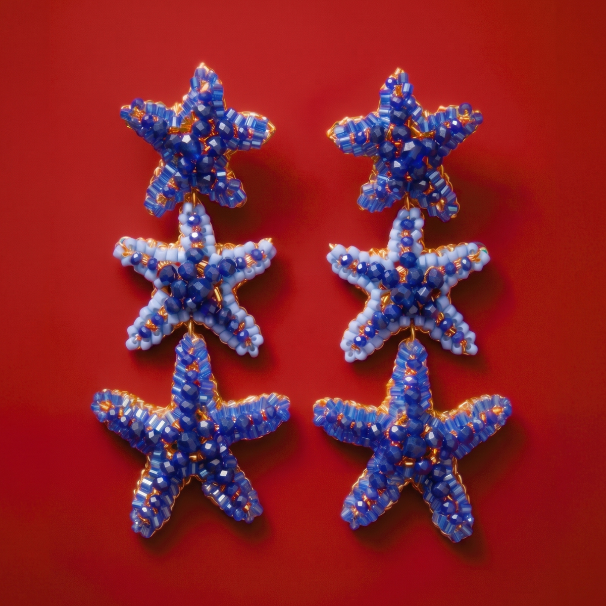 Beaded Sea Star Cascade Earrings - Cobalt Blue