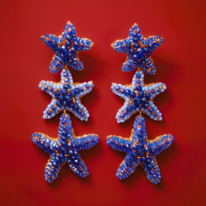 Beaded Sea Star Cascade Earrings - Cobalt Blue