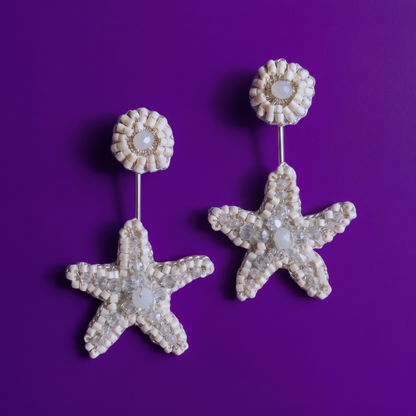 Sea Star Dangle Earrings - White & Silver