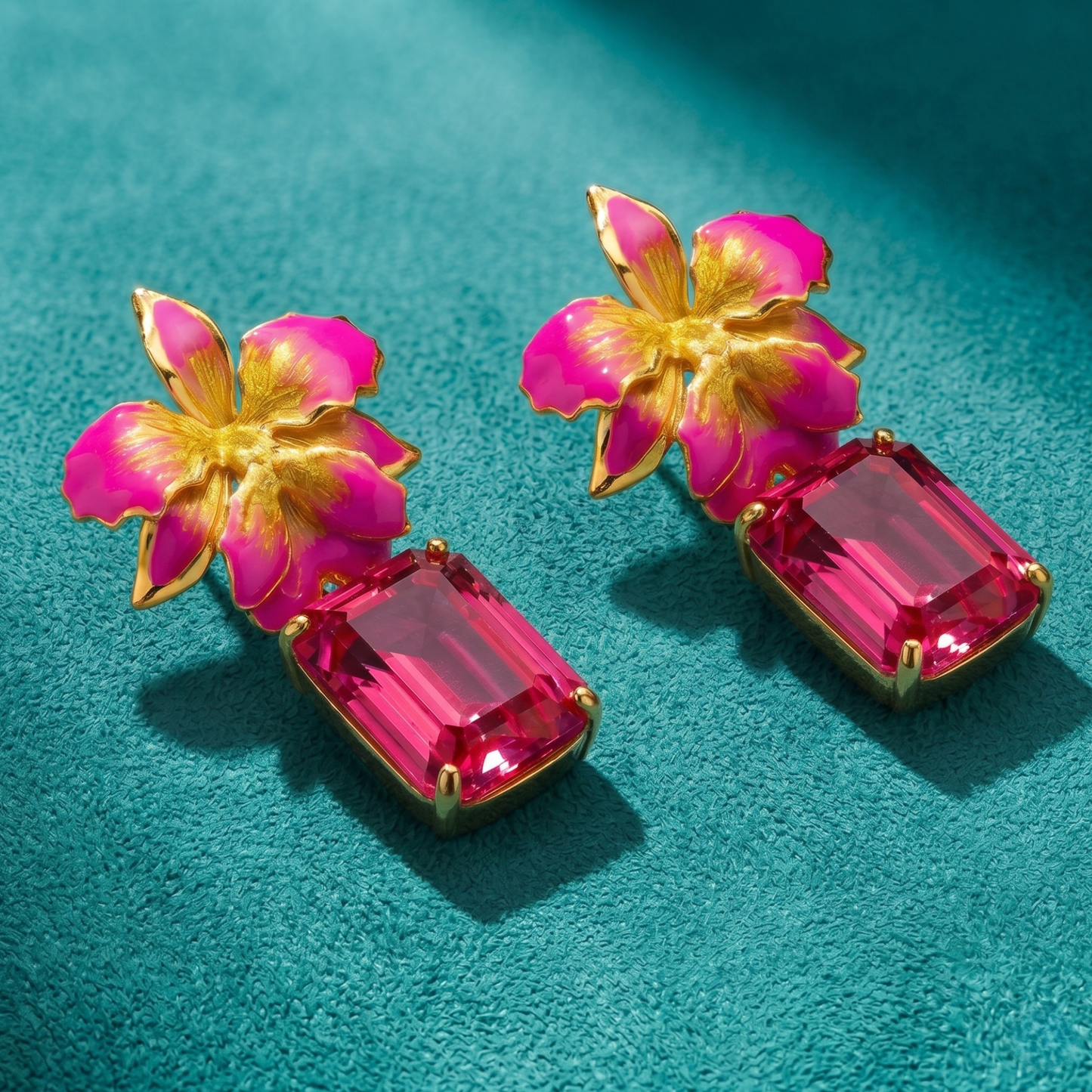 Vanilla Orchid Jeweled Drop Earrings - Pink & Yellow