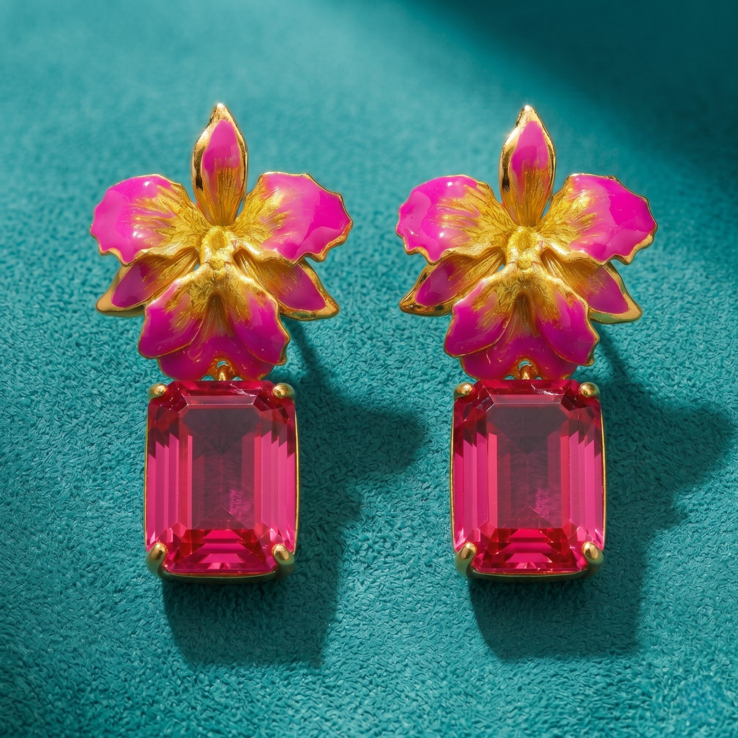 Vanilla Orchid Jeweled Drop Earrings - Pink & Yellow