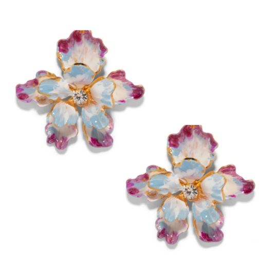 Paris Floral Stud Earrings - Blue