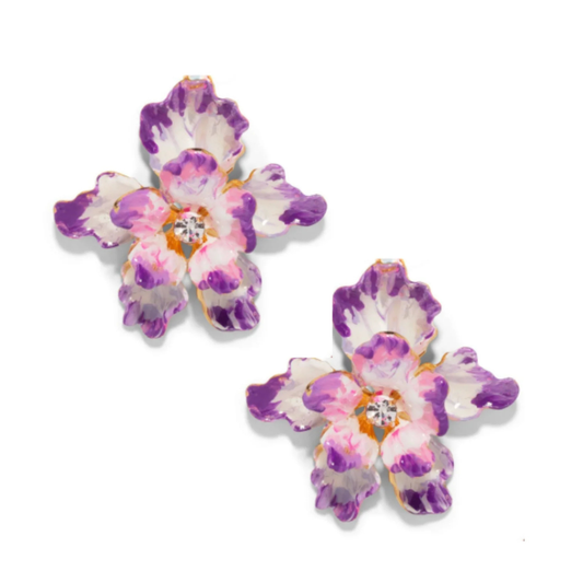 Paris Floral Stud Earrings - Purple