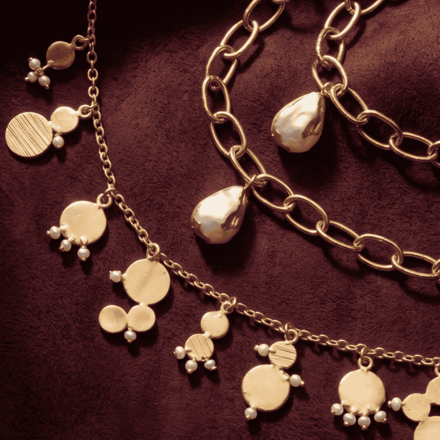 Pearl & Gold Charm Bracelet Stack (Set of 3)