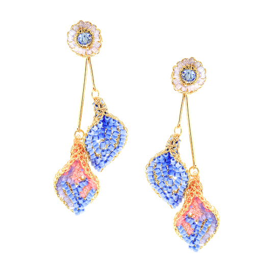 Tulip Duo Drop Earrings - Blue & Pink