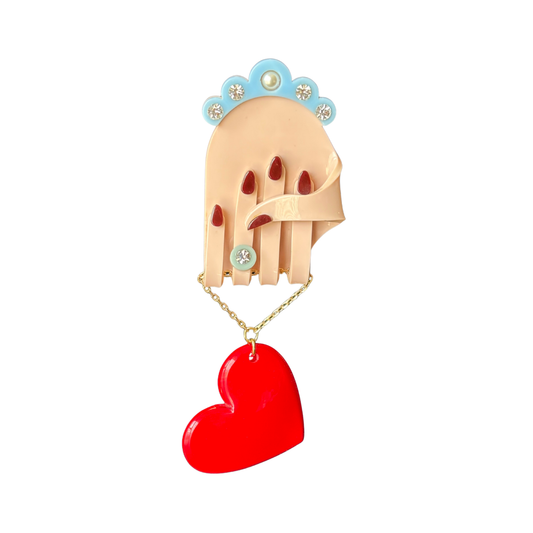 Heart & Hands Acrylic Dangle Brooch
