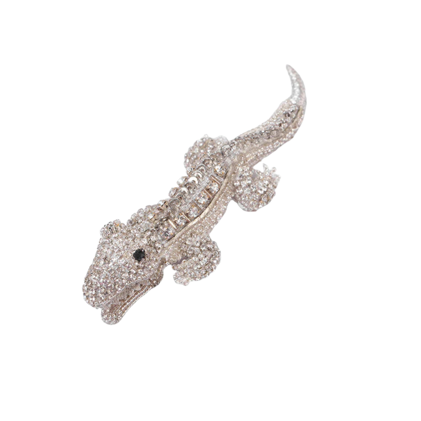 Alligator on Ice Beaded Brooch - Silver