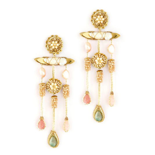Sakir Beaded Chandelier Earrings - Blush Multi