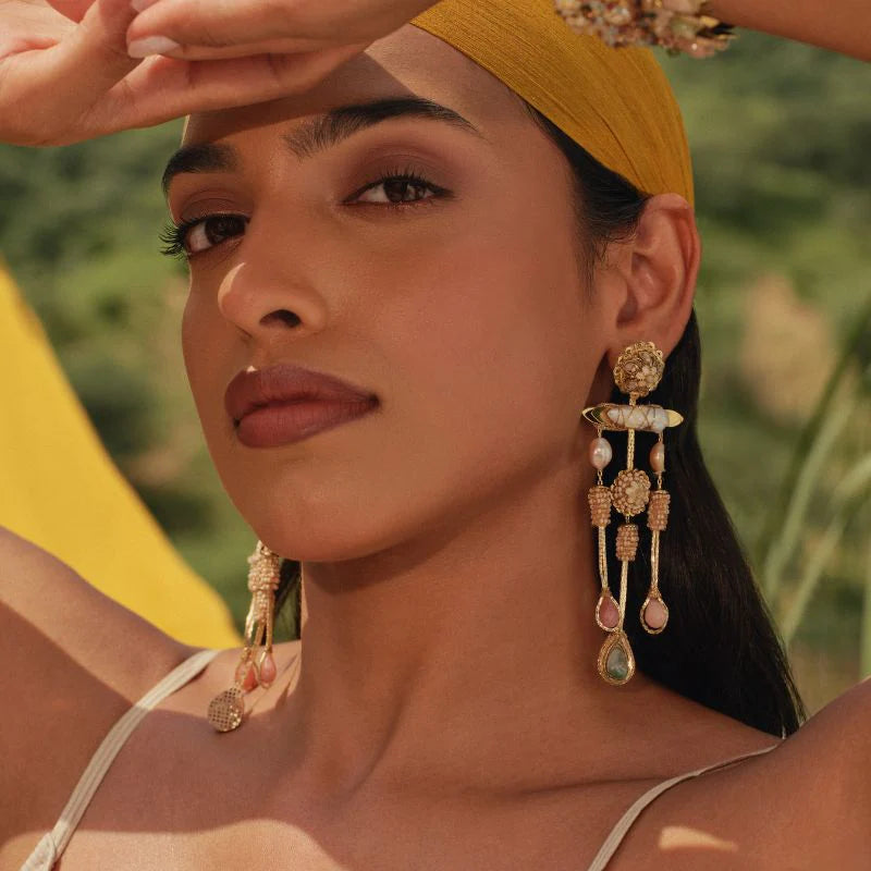 Sakir Beaded Chandelier Earrings - Blush Multi