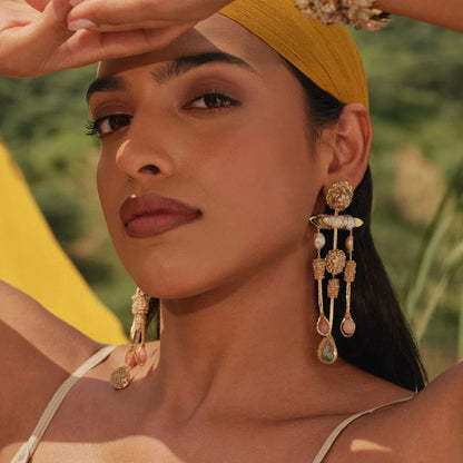 Sakir Beaded Chandelier Earrings - Blush Multi