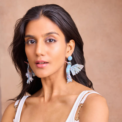 Hummingbird Beaded Earrings - Powder Blue