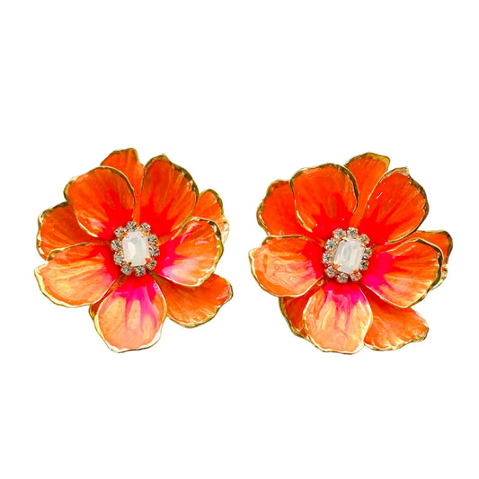 Neon Orange Jewel Box Floral Earrings