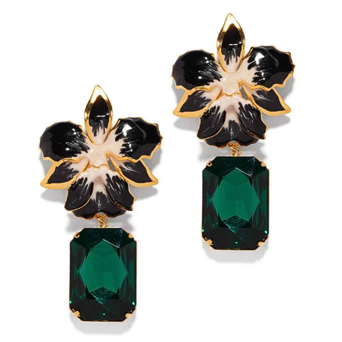 Vanilla Orchid Jeweled Drop Earrings - Green & Black