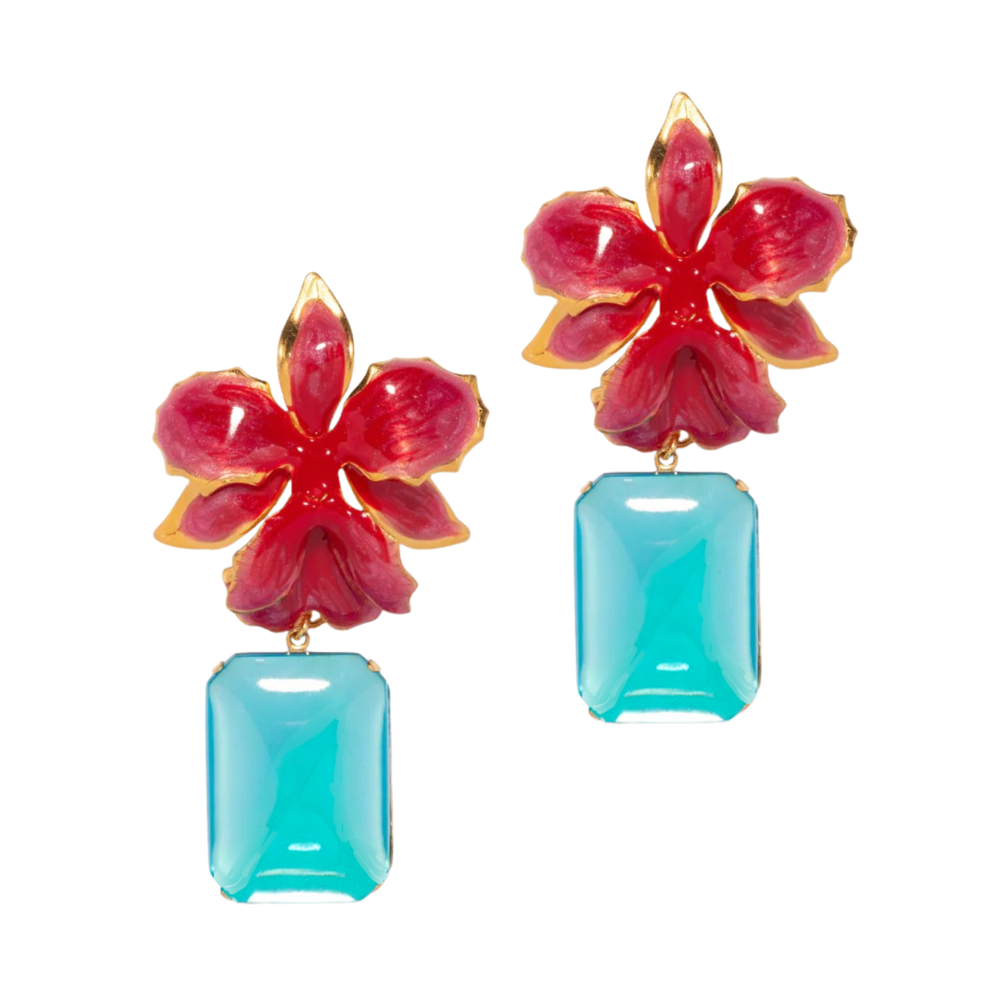 Vanilla Orchid Jeweled Drop Earrings - Red & Turquoise
