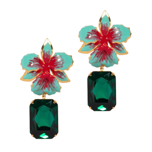 Vanilla Orchid Jeweled Drop Earrings - Turquoise & Green