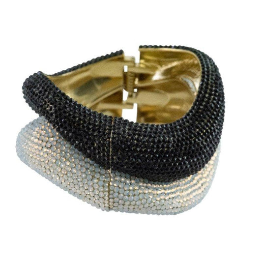 Double Curve Crystal Bangle Bracelet - Silver & Black