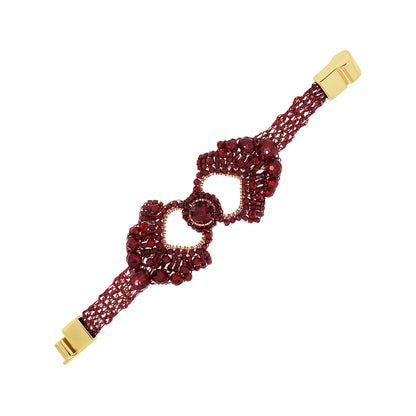 Queen of Hearts Beaded Bracelet - Cherry Red