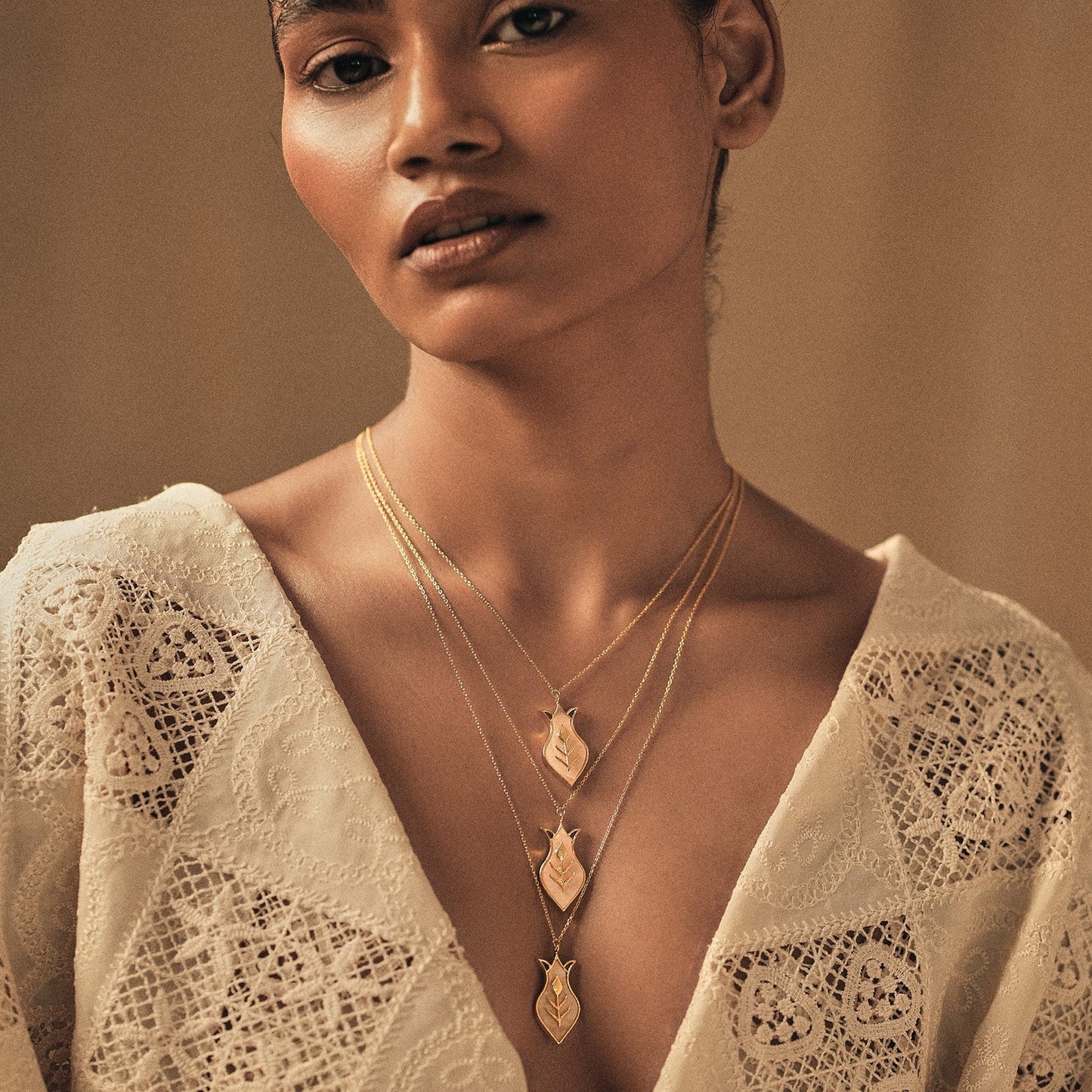 Amphora Layered Pendant Necklace - Gold & Mother of Pearl Resin